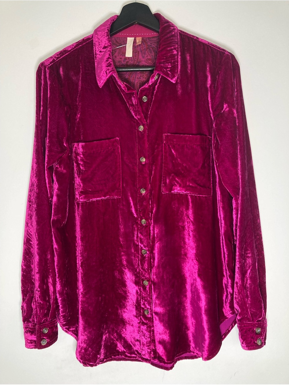 Anthropologie Pilcro Velvet Button Down Shirt Magenta Pink Hadley Relaxed Sz 4